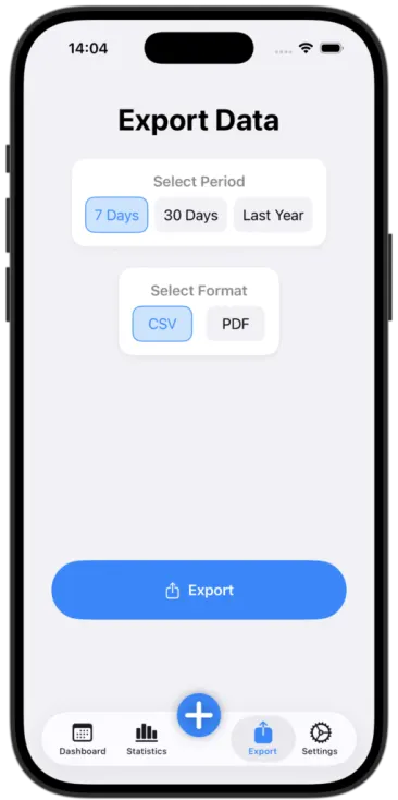 SimplePoo export screen for sharing bowel movement history