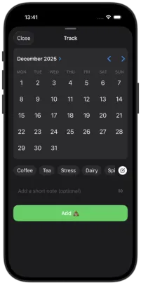 SimplePoo logging screen with bowel movement type, symptoms, and notes